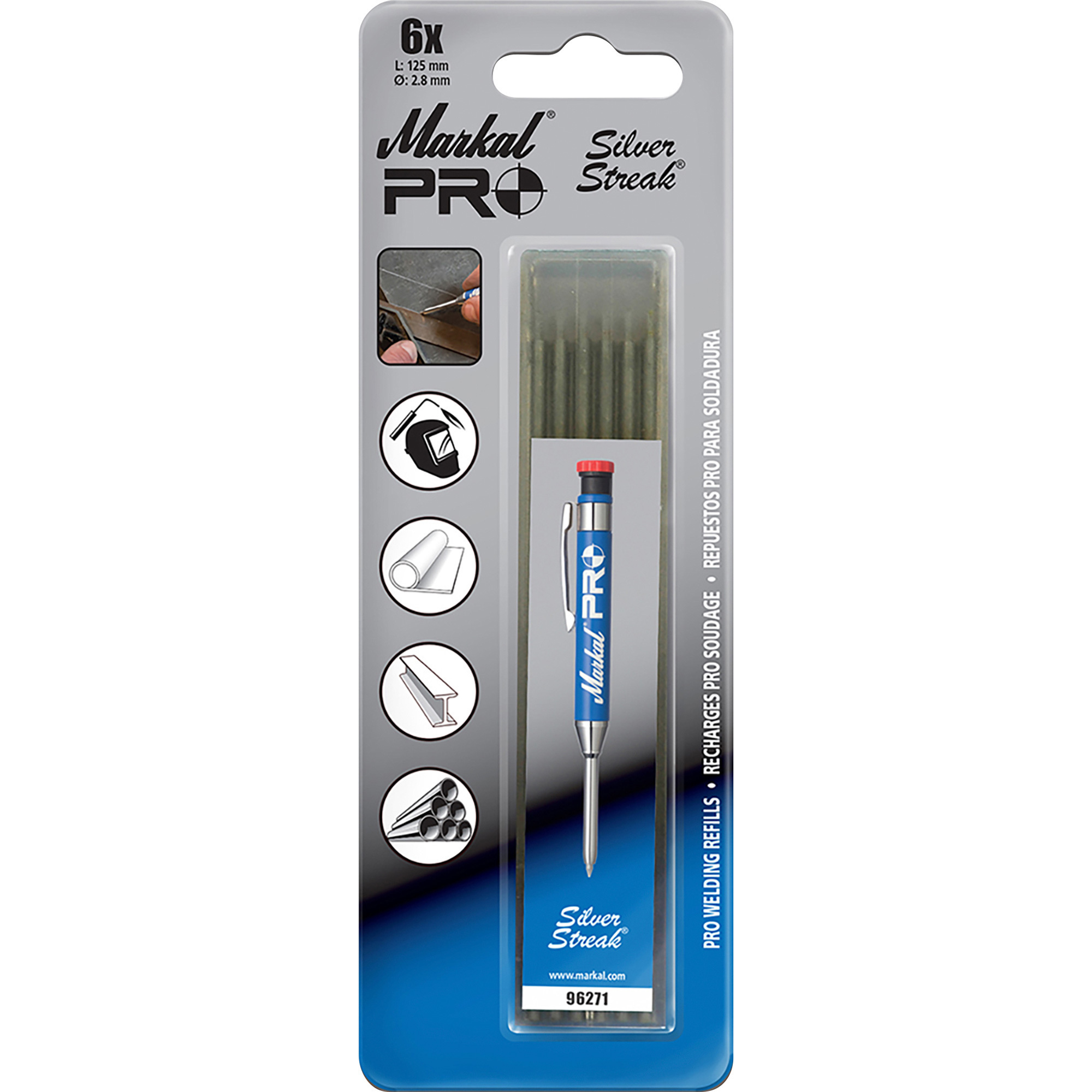 Markal LA-CO Pro 6-Pk. of Silver-Streak Welding Marker Refills, Model# 96278